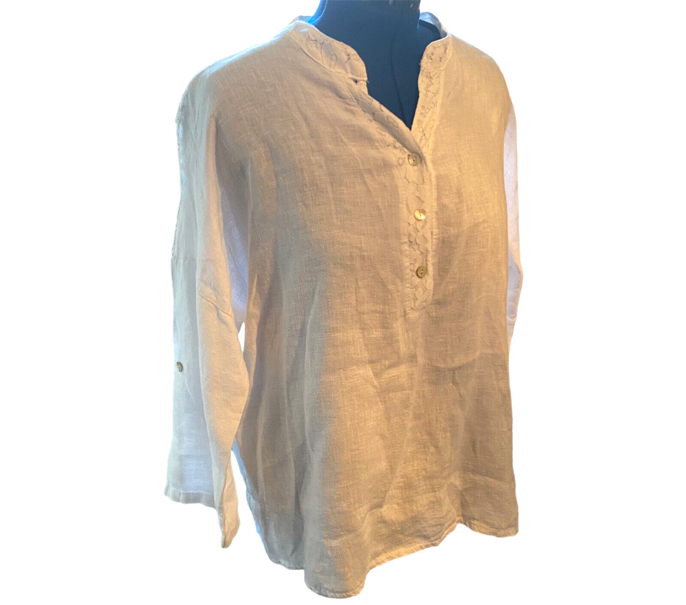 100% Linen Lace Tunic Top Blouse Size 1X Viola Borghi Made in Italy Beach Ocean